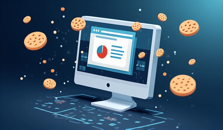 Ilustración de una galleta digital representando una cookie en un ordenador
