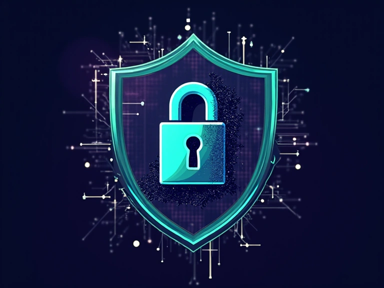 Icono de un candado digital con escudos y barreras de seguridad alrededor.