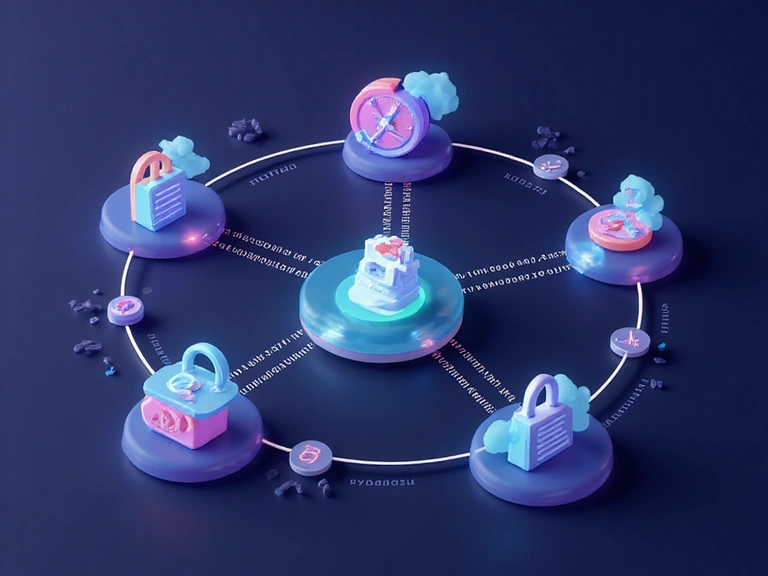 Ilustración de una red de conexiones seguras que representan el intercambio de datos con terceros.