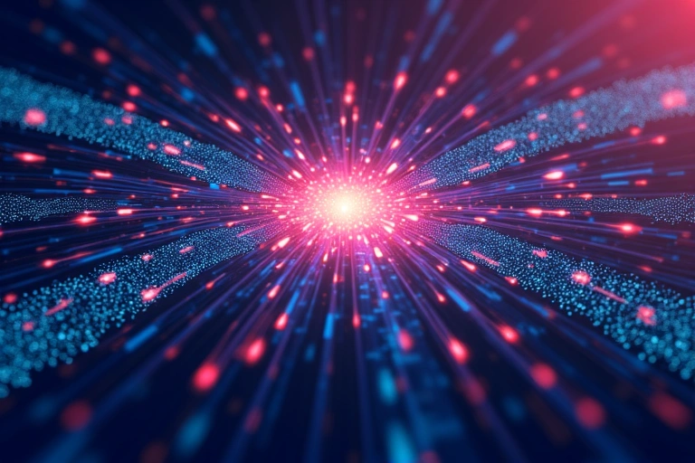 Representación visual de diferentes tipos de datos fluyendo hacia un punto central de recopilación.