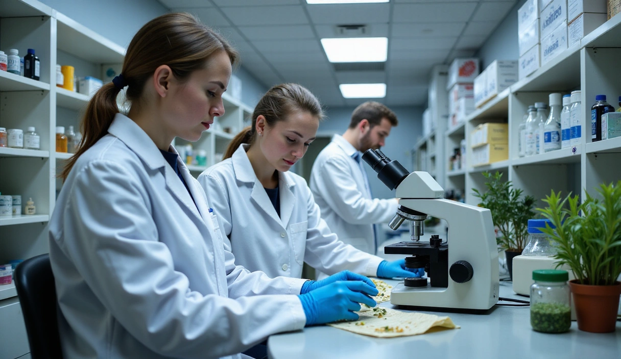 Científicos examinando muestras de plantas en un laboratorio de alta tecnología